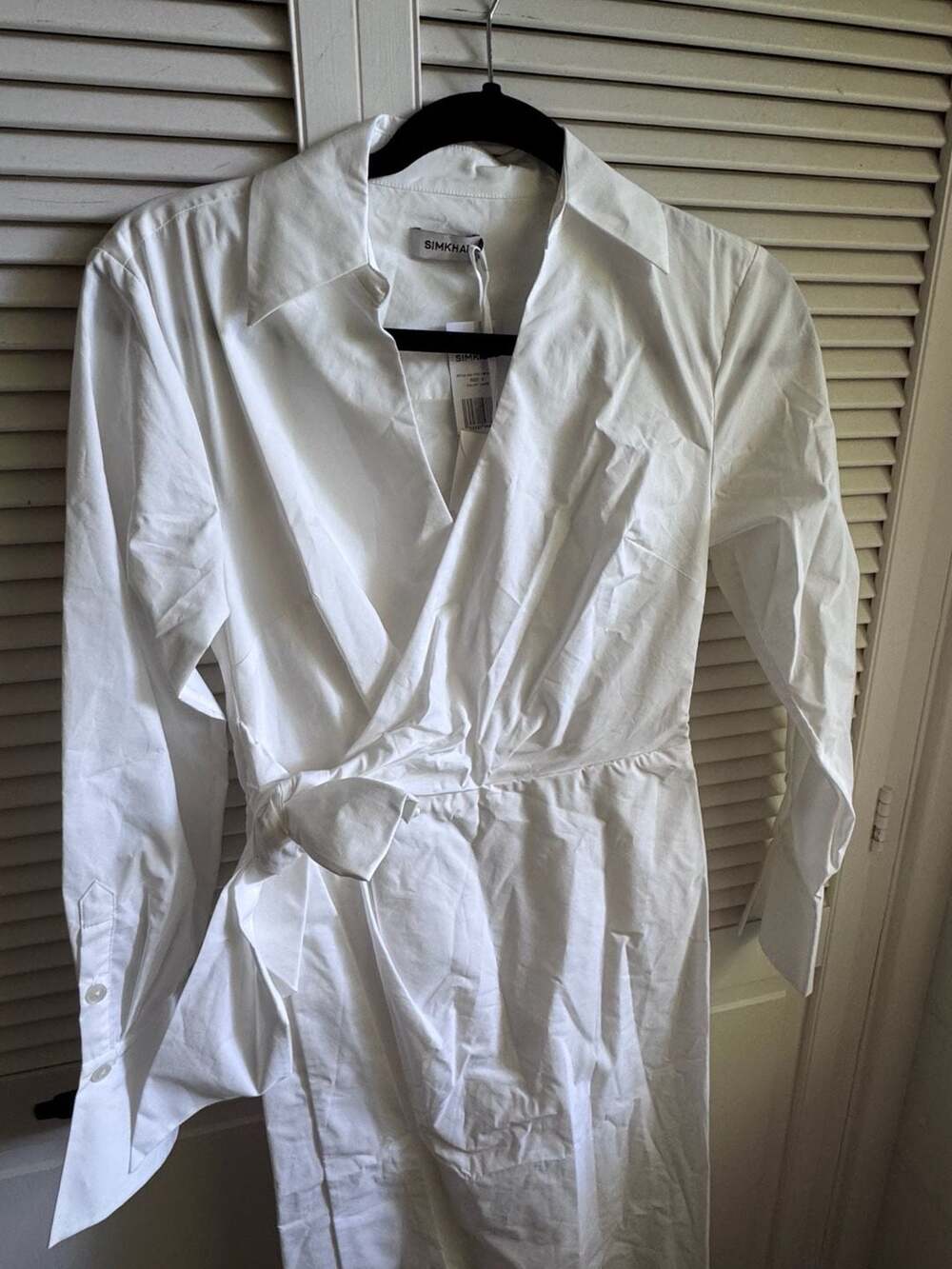 SIMKHAI White Cotton Wrap Shirt Midi Dress